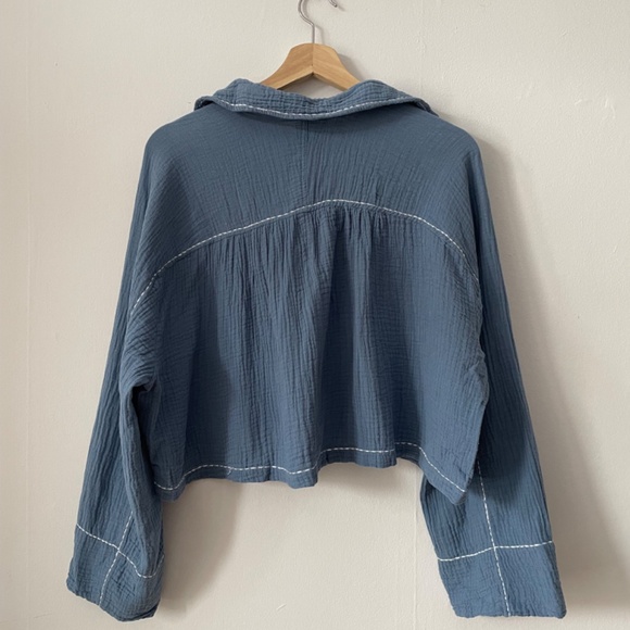 7 FOR ALL MANKIND blue button up shirt - Picture 2 of 4